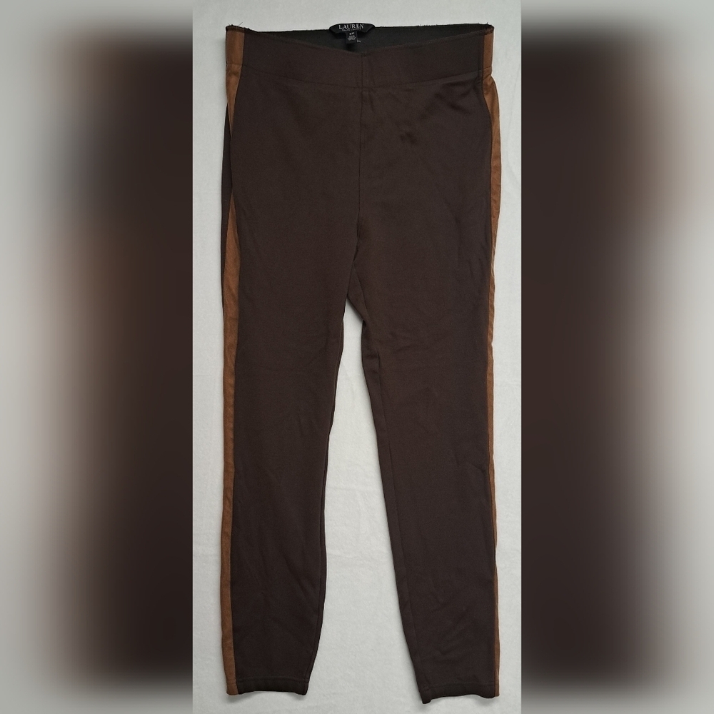 Lauren Ralph Lauren S Brown Leggings Classic Athletic Side Stripe Elastic Waist